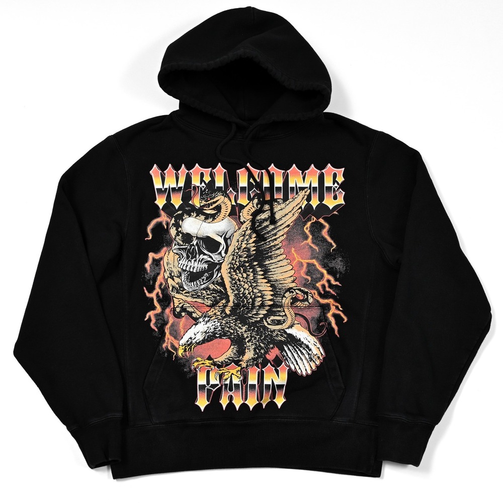 Welcome Pain Men's Hoodie‎ Sweatshirt Medium Skulls Snakes Eagle Heavyweight